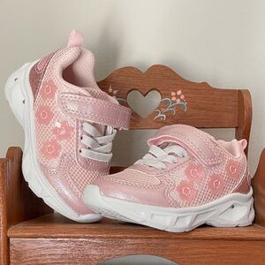 Kids Pink Floral Mesh Sneakers with Hook-and-Loop Strap